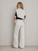 Duurzame vintage fruitkleurstof witte mid-waist wijde pijp hoge elasticiteit milieuvriendelijke denim stretch gebreide jeans dames zomer