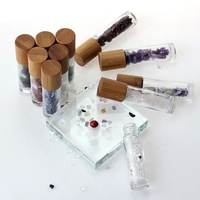 Flacon roll-on en verre transparent de 10 ml avec bille en pierre précieuse et copeau de cristal, bouchon à vis pour parfum et cosmétiques