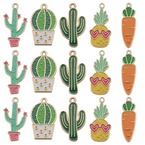 Surtido de Dijes Esmaltados de <span class=keywords><strong>Cactus</strong></span>, Piña y Zanahoria en Tono Dorado, Aleación de Zinc para Pulseras de Amantes de las Plantas - Product Image 5