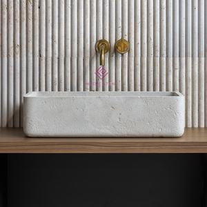 Lavabo de salle de bain <span class=keywords><strong>en</strong></span> <span class=keywords><strong>pierre</strong></span> calcaire solide avec bouchon de vidange, fabriqué à la main pour des designs de salle de bain élégants et durables - Product Image 1