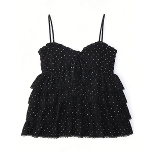 Camisola de chifón con lunares y volantes para mujer, diseño estético coqueto con ribete de encaje, ideal para uso casual de verano. - Product Image 3