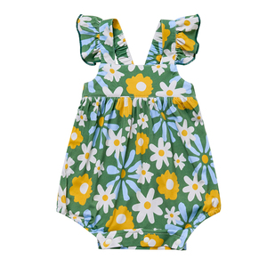 カスタム竹製ベビーガールズフリルロンパースジャンプスーツ、スモックバブルリトルガールズノースリーブロンパース、幼児用ロンパース、女の子用ロンパース - Product Image 3