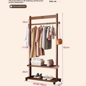 Perchero moderno de madera maciza de una sola barra para interiores y exteriores, muebles para el hogar para secar ropa con almacenamiento independiente, diseño elegante - Product Image 5