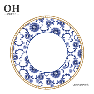 Service de vaisselle élégant en porcelaine fine bleu <span class=keywords><strong>et</strong></span> blanc pour mariage, assiettes de table en gros - Product Image 1