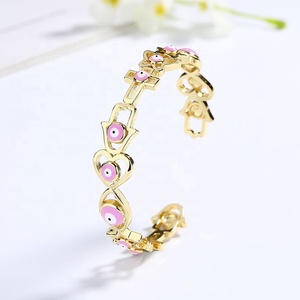 เครื่องประดับทองเคลือบ 18K แบบขายส่ง ลายวงแหวนดวงตาปีศาจ ทองเหลืองชุบทอง ประดับเพชรคิวบิกเซอร์โคเนีย กำไลข้อมือสไตล์ฮาวาย เครื่องประดับแฟชั่น - Product Image 5