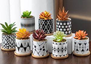 3 Zoll Sukkulenten-Topf-Set, 6 Stück, Keramiktöpfe mit Mandala-Muster, Mehrfarbige Kaktus-Töpfe mit Drainagelöchern und Bambusuntersetzern - Product Image 5