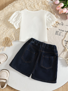 2026 ฤดูร้อนเด็กกางเกงขาสั้นผ้ายีนส์พิมพ์ลายหัวใจสไตล์ฤดูร้อนแฟชั่นของเด็กผู้หญิงกางเกงร้อนชุดเสื้อผ้าเด็กชุด 3-7Y - Product Image 5