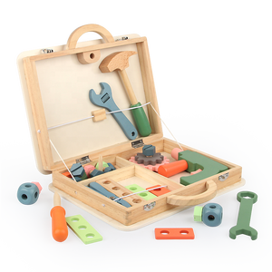 Wooden DIY children's portable multi-function simulation toolbox set combination educational tool box toy