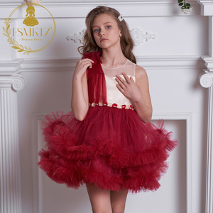 Robe de bal rouge foncé pour filles Nouveau Design Floral Satin ODM Fourniture <span class=keywords><strong>Ceinture</strong></span> perlée pour enfants pour anniversaire et soirée - Product Image 4