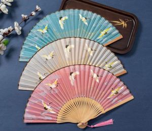 Abanico Plegable de Bambú y Seda de Alta Calidad para el Verano, Diseño de Grulla Pintado a Mano, para Bailes, Fiestas o Decoración del Hogar - Product Image 3