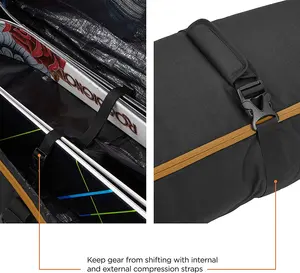 Long Portable Ripstop Wheeled Ski Bag Snowboard Bag Wheels Ski Travel Bag
