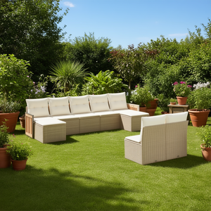 Conjunto de Sofás Modulares de Ratán para Jardín, Color Beige, Muebles de Exterior con Cojines de Espuma de Alta Densidad para Uso en Jardín - Product Image 2