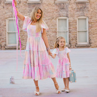 Tenues Assorties Mère-Fille Princesse : Ensembles Robes d'Été à Manches Courtes pour Enfants et Filles