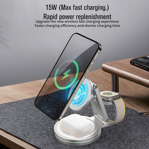 Nuevo cargador inalámbrico giratorio de Metal 3 en 1 de 360 grados de carga rápida plegable magnético Compatible para <span class=keywords><strong>iPhone</strong></span> 15 para Samsung - Product Image 4