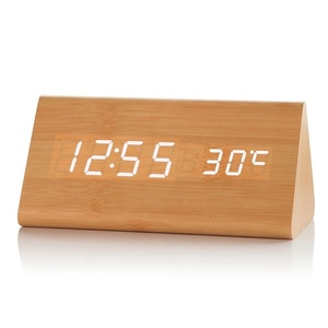 <span class=keywords><strong>Reloj</strong></span> despertador de madera de bambú triangular, termómetro de madera Digital LED, sonido, control de voz, mesa de escritorio, <span class=keywords><strong>reloj</strong></span> despertador bambu - Product Image 1