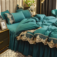 Parure de lit de luxe 4 pièces style princesse coréenne vintage, 100 % polyester, bordure dentelle, pour mariage et maison, 600 fils/cm²