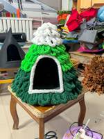 Cabane pour chien et chat en forme de sapin de Noël moderne, tricotée en fil chenille épais, hiver, structure stable et légère
