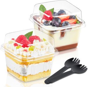Vasos Desechables Transparentes Cuadrados de PET para Postres y Mousse, 420 ml, con Tapa Plana, Venta al Por Mayor Personalizada - Product Image 1