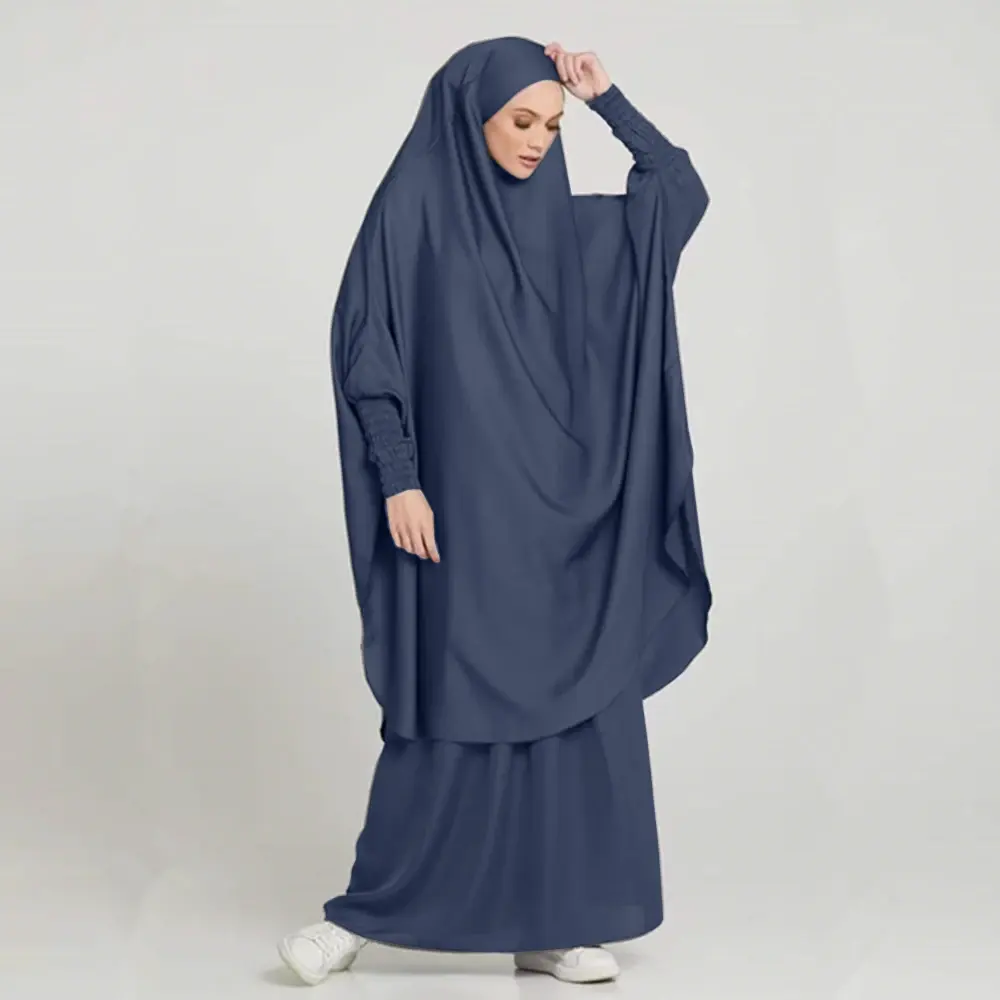 ชุดมุสลิมแบบมีฮู้ดเสื้อผ้าอิสลามแบบดั้งเดิม2ชิ้นชุด Nida burqa abayas แบบเต็มปกชุดสวดมนต์ khimar