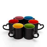 Tasse magique intérieure colorée en forme de cœur 11 oz, transfert à chaud, bricolage, Sublimation revêtue, vierge, noir mat, tasses en céramique à couleur changeante