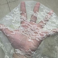 Tissu en dentelle ajourée avec sequins et perles brodés pour robe de mariée complète 26042901