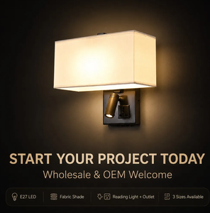 Lampada da Parete per Hotel con Paralume in Tessuto, Luce da Lettura E27 LED con <span class=keywords><strong>Presa</strong></span> Universale per Camera da Letto, Testiera, Stanza d'Albergo, Studio, Ufficio - Product Image 6