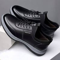 Chaussures pour hommes transfrontalières, chaussures en cuir décontractées avec semelle souple et lacets de couleur unie, tige en PU respirante, chaussures à semelle épaisse