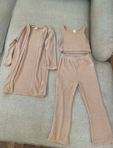 Girls Casual Outfits Set Solid Cami <b>Top</b> Open Front Coat Knitted Leggings 3Pcs for 8-12Years New Model Pants - Product Image 4