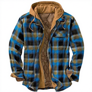 Men's <b>Fleece</b> <b>Lined</b> Hooded Shirt <b>Jacket</b> Windproof Thick Winter Casual Outerwear With Button Closure - Product Image 1