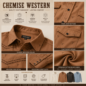 Camisa Vaquera Occidental Personalizada de Lujo para Hombre, Camisa Vaquera Premium con Estampado de Calavera de Toro, Manga Corta, Tejido de Primera Calidad, Fabricante de Marca Privada - Product Image 3