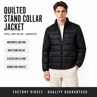 Manteau matelassé léger pour homme, noir, col montant, fermeture éclair, poignets élastiques, ourlet, poches discrètes, en nylon, vêtement d'extérieur décontracté pour le quotidien