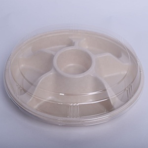 Assiettes et contenants jetables en bagasse en gros avec couvercle, plateau rond à 5 compartiments pour le camping et les plats à emporter - Product Image 4