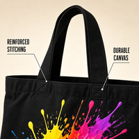 Sac fourre-tout en toile noire avec logo personnalisé, éclaboussures de peinture colorées, sac de shopping réutilisable en coton, sac à main écologique, sacs à bandoulière