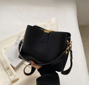 Sac seau en cuir PU noir pour femme, sac à bandoulière grande capacité avec fermeture éclair, sac à main quotidien - Product Image 2
