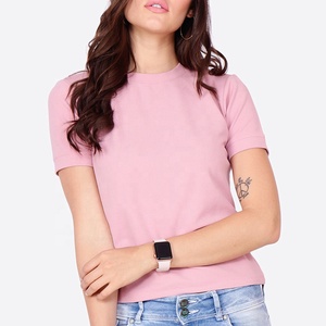 เสื้อยืดคอกลมแขนสั้นสีชมพูสำหรับผู้หญิงรุ่นใหม่ ผ้าฝ้ายเจอร์ซีย์ 100% สวมใส่สบาย สีพื้น ระบายอากาศได้ดี เหมาะสำหรับฤดูใบไม้ผลิและฤดูร้อน - Product Image 2