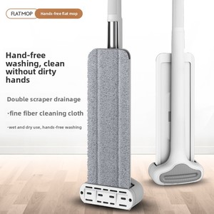 Serpillère plate mains libres en acier inoxydable avec manche pliable pour sols en bois et carrelage, chiffon en microfibre, gadget de nettoyage pour personne paresseuse - Product Image 3
