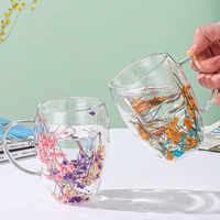 Verrerie tasse à lait double couche tasse en verre à eau créative tasse à café à fleurs sèches de grande valeur avec poignée
