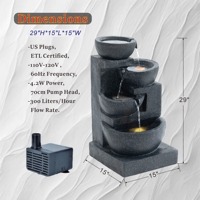 Fuente de Agua de Resina LED de 29 Pulgadas, Hecha a Mano, Impermeable, para Interiores/Exteriores, con Cuencos en Cascada, Piedras Apiladas, Cascadas de 4 Niveles, para Jardines