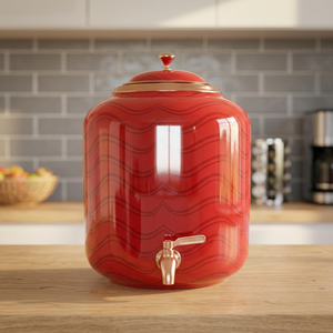 Distributeur d'eau artisanal en cuivre pur 0,8 L avec impression vague abstraite rouge, robinet en laiton anti-fuite, pot de stockage écologique pour la maison - Product Image 2