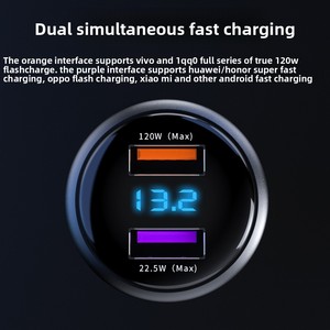 <span class=keywords><strong>Cargador</strong></span> de Coche de 120W con Carga Súper Rápida, Pantalla Digital, Adaptador para Encendedor de Cigarrillos, para Teléfonos VIVO IQOO, Enchufe de Conversión Uno a Dos - Product Image 4
