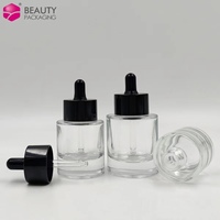 Clair 10ml 15ml 30ml 40ml 50ml rond cosmétique visage cheveux verre sérum pompe huile essentielle flacon compte-gouttes avec bouchon noir