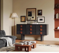 Armoire à neuf tiroirs vintage noire en bois massif, meuble de rangement mural pour salon, commode de chambre à coucher