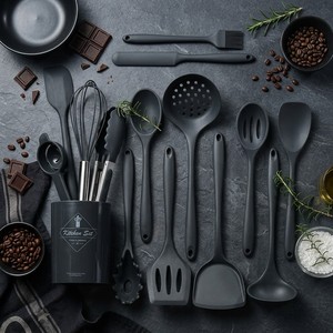 Ensemble d'ustensiles de cuisine en silicone - 12 pièces - Ensemble de cuillères et spatules résistantes à la chaleur, légères et compatibles lave-vaisselle pour ustensiles de cuisine antiadhésifs - Product Image 2