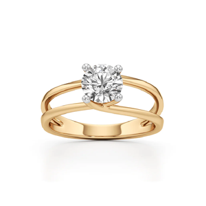 แหวนครบรอบทรงกลมประดับเพชรเลี้ยงในห้องปฏิบัติการสำหรับผู้หญิง ดีไซน์แหวนแยกชิ้น ตัวเรือนทองคำ 14K สีเหลือง สำหรับ RATAN JEWELS ที่ได้รับการรับรอง - Product Image 2