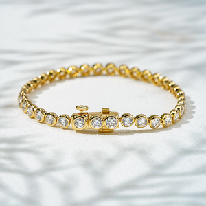 Pulsera de tenis Starsgem de oro amarillo de 10k con diamantes de laboratorio sueltos DEF VS de corte redondo de 3.8mm y engaste de bisel - Product Image 2
