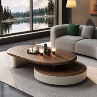 Ensemble de tables basses ovales rotatives en noyer de luxe moderne, tables d'appoint pivotantes en cuir pour salon