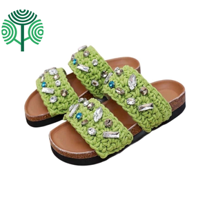 Mules plates d'été pour femmes en cuir véritable antidérapantes et respirantes, semelle extérieure en liège EVA, bout ouvert, hauteur accrue de 3 cm - Product Image 1