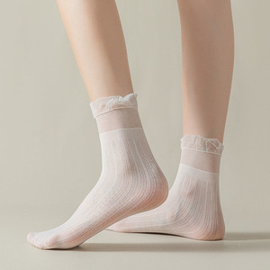 Women's <b>Lace</b> <b>Socks</b> Ultra Thin 0D Nylon Transparent Mid Calf Summer Spring Autumn Solid Color Milky White And Black - Product Image 1