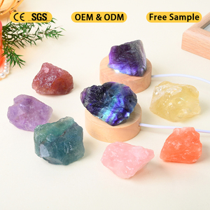 Hot Sale <b>Table</b> Lamp Natural Crystal Rough Stone Light Fluorite Lamp with Wooden Base for Decoration - Product Image 5