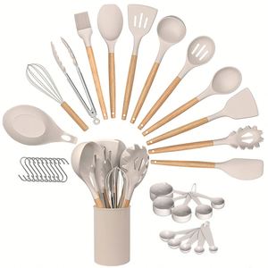 Accessoires de cuisine, outils de cuisson, stock en gros, ensemble d'ustensiles de cuisine luxueux avec manche en bois blanc - Product Image 1